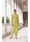 Mehandi Colour Jansi Saanjh Linen Cotton With Embroidery Kurti With Bottom J-58